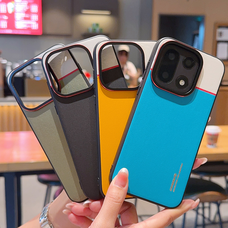 适用一加1+15手机壳拼色皮纹简约商务个性创意防摔保护套男女款潮