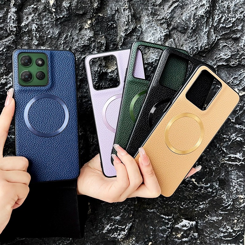 简约商务个性创意荔枝皮纹磁吸男女款适用MOTO Edge60s/60 Fusion手机壳防摔保护套潮