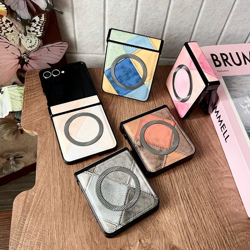 适用三星zflip7折叠手机壳简约商务个性创意拼接拼色皮纹磁吸男女款全包中轴防摔zflip6/5/4/3保护套潮