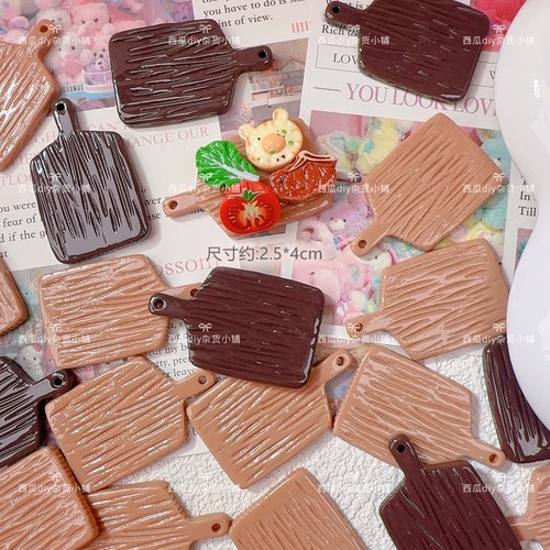 仿真食玩树脂配件DIY饰品木纹托盘娃娃屋厨房冰箱贴摆件披萨托盘