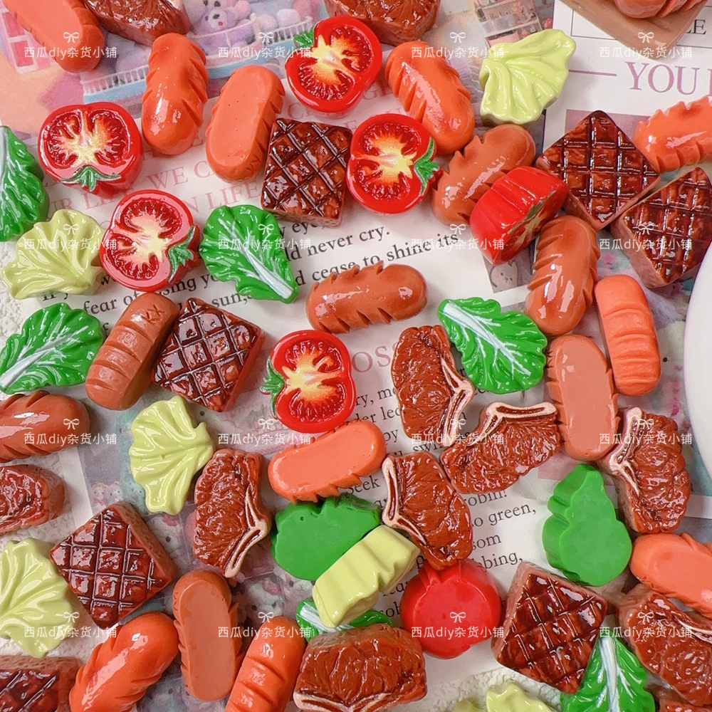 仿真迷你番茄牛排白菜小香蕉树脂配件食玩DIY场景创意冰箱贴材料