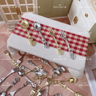 微缩食玩餐具勺子叉子金色银色复古过家家玩具diy冰箱贴发夹场景