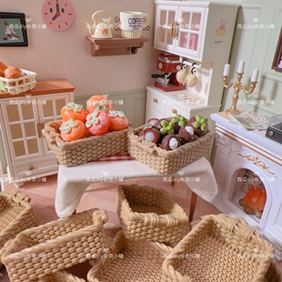 仿真微缩食玩娃屋场景diy冰箱贴树脂配件大号编织篮筐奶油胶手工