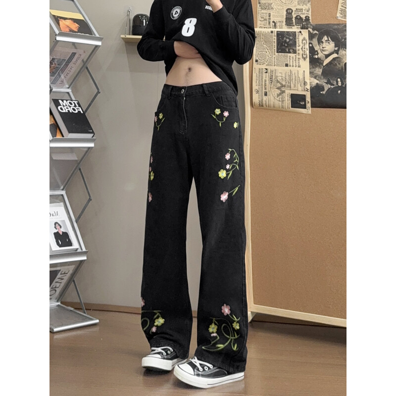 B221 美式ins高街暗黑绣花宽松直筒牛仔裤LK25581-特P45控78