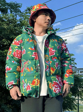 MY206绿色连帽加厚保暖防寒棉衣外套棉袄棉服东北大花男女团队潮