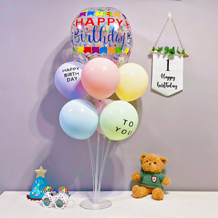 birthday宝宝生日派对气球场景布置 韩国ins彩虹波波球4D球happy