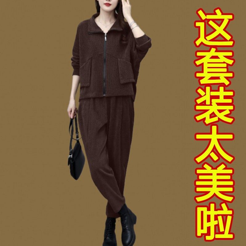 春秋季新款时尚休闲女装雪尼尔两件套小个子洋气减龄哈伦裤套装潮,女装/女士精品,时尚套装,淘宝优惠券,粉丝福利购,淘宝优惠卷