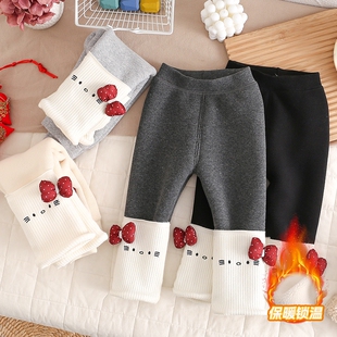 女童冬季加绒打底裤洋气小女孩一体绒裤外穿长裤女宝冬装加厚裤子