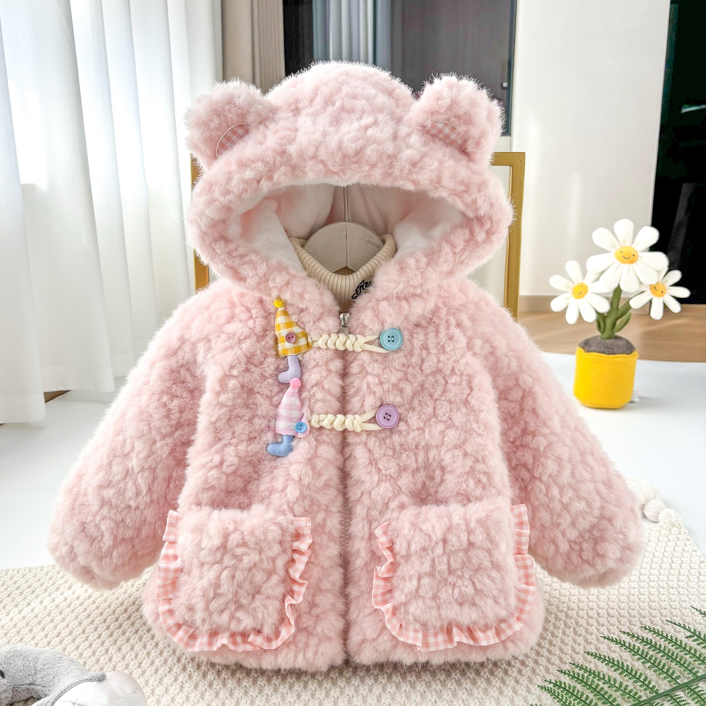 女童冬季加绒外套女宝棉服毛毛衣