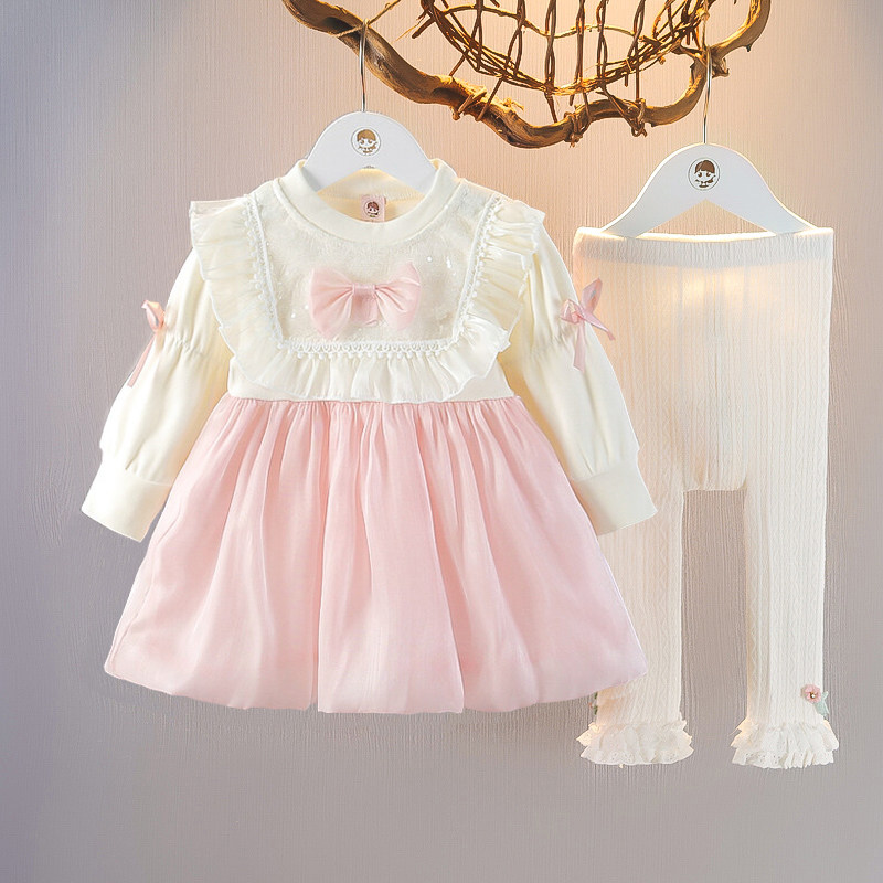 女童春秋季套装洋气时髦婴儿童装新款女宝宝秋天公主连衣裙两件套