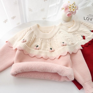 女童加绒毛衣冬季婴儿加厚上衣洋气小女孩内搭女宝宝一体绒打底衫
