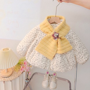 女童加绒外套女宝宝秋冬天夹棉上衣婴儿保暖棉服小女孩冬天小棉衣