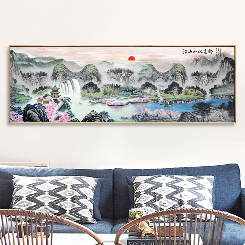 流水生财钻石画满钻新款钻石绣客厅山水风景大幅点钻十字绣砖石画