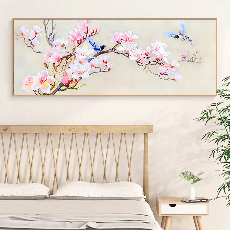 中式玉兰花鸟砖石画2026新款客厅大气花开富贵满钻十字绣喜鹊点钻,居家布艺,钻石绣,淘宝优惠券,粉丝福利购,淘宝优惠卷