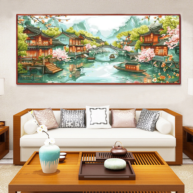 梦幻江南水乡点钻十字绣满钻新款2025客厅大幅古韵山水风景钻石画