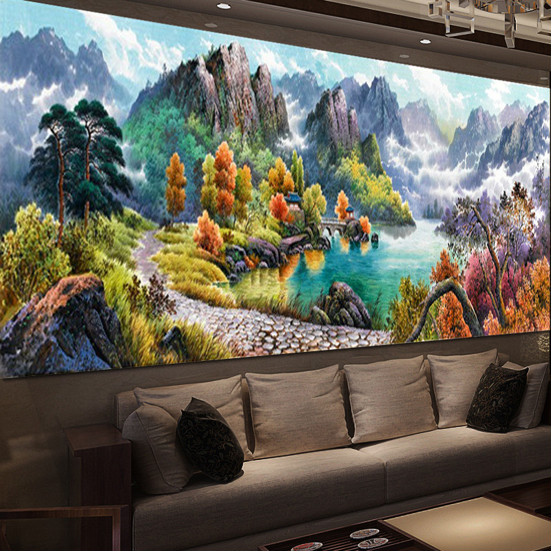 仙境5d钻石画满钻山水风景大画贴钻十字绣客厅大幅钻石绣砖石画圆