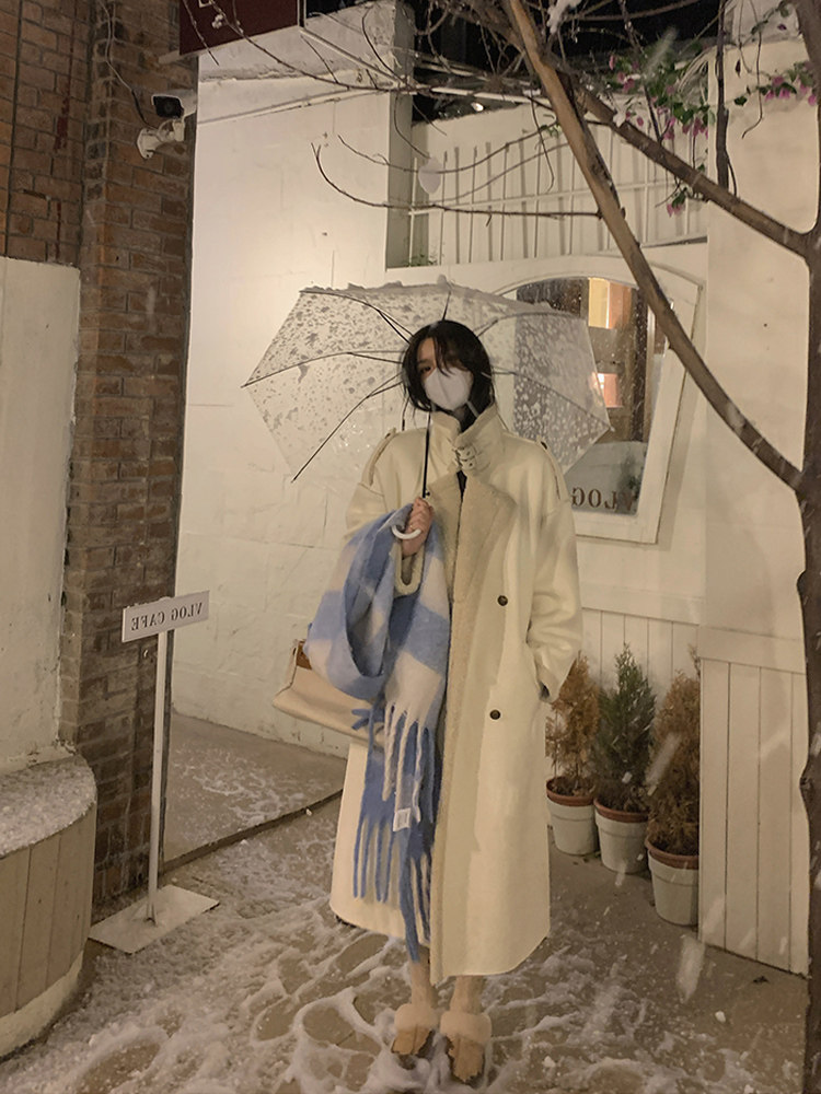 2023新款设计感西服领机车服外套女皮毛一体羊羔毛中长款皮草大衣