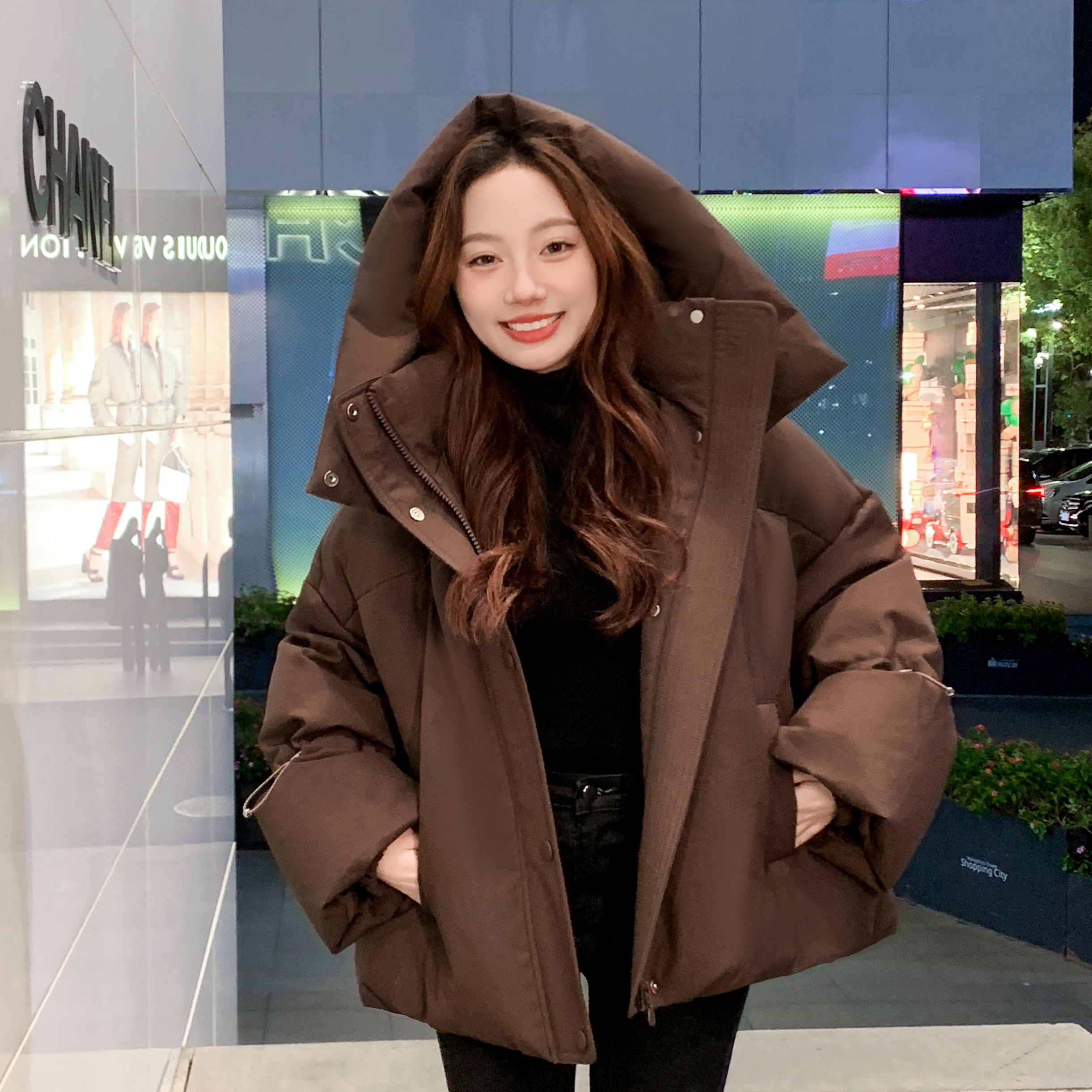 XD 2023冬季新款中控纱高级感连帽小个子中长款95白鹅绒羽绒服女