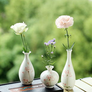 手绘荷花陶瓷小花瓶家居玄关桌面摆件酒店高档会所插鲜花水养花束