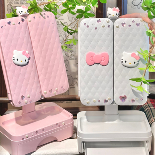 凯蒂猫调节高度化妆镜led带灯三折叠伸缩收纳镜子美妆镜生日礼物