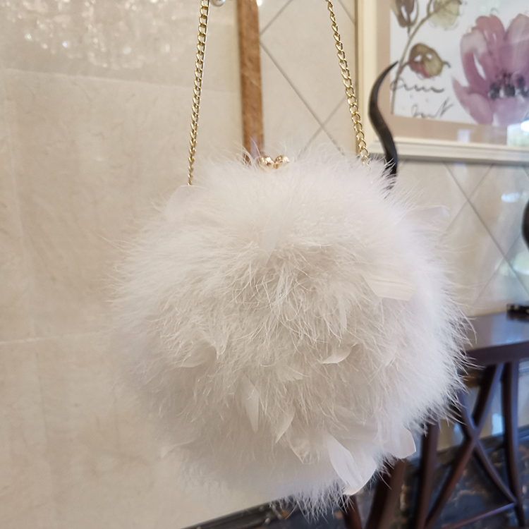 毛毛包包女新款真毛秋冬日韩时尚皮草单肩斜挎可爱鸵鸟毛链条圆包