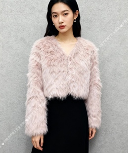 狐狸毛皮草外套女短款新款海宁时尚仿水貂绒毛显瘦粉色S~XL码