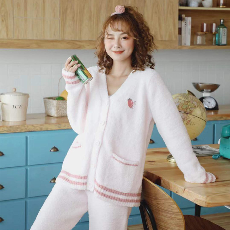 软绵绵可爱小动物日系睡衣情侣休闲家居服女士秋冬加厚睡衣套装