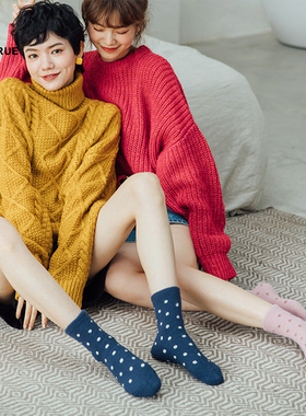 地板袜HENNYRUE秋冬新品波点仿貂绒中筒袜保暖柔软ins家居袜19143