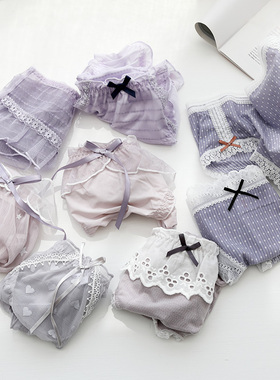 日系蕾丝网纱内裤少女中腰 薄款可爱性感 紫腚行考试bi选 紫色系