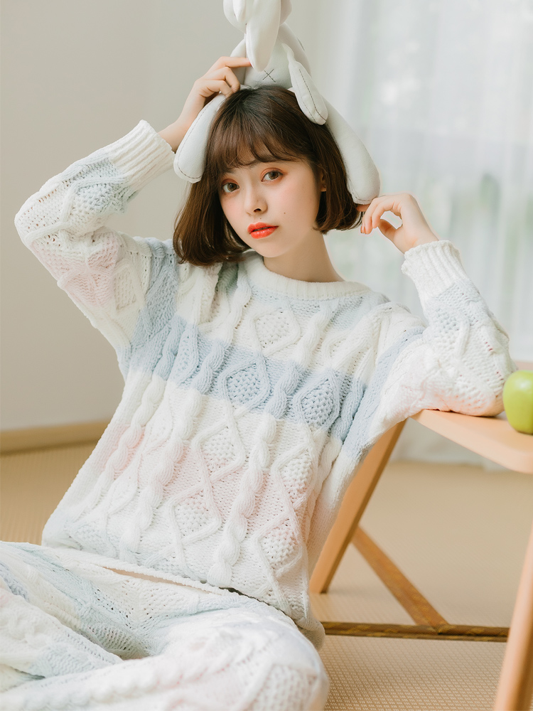 日系针织睡衣女士可外穿家居服