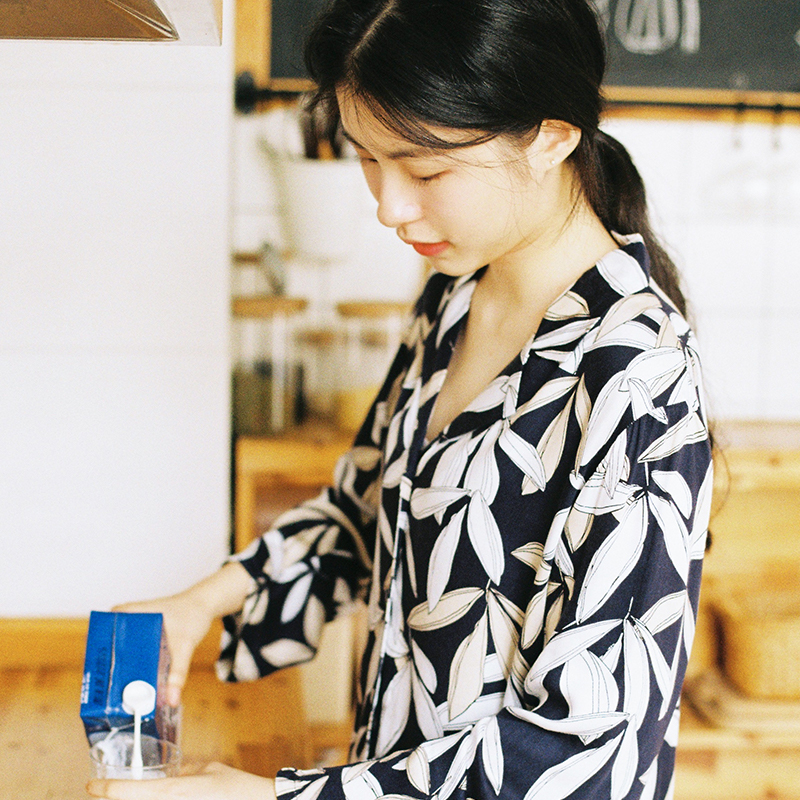 春秋薄款全棉可外穿简约舒适睡衣