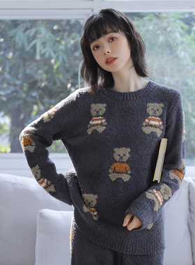 日系套头冬睡衣女加厚保暖软绵绵家居服小熊毛绒半边绒珊瑚 SW259