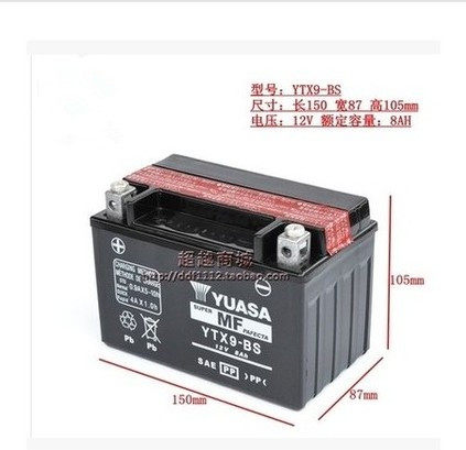 适用汤浅YTX9-BS摩托车电瓶蓄电池gw250黄龙600免维护YTX9-bs电池