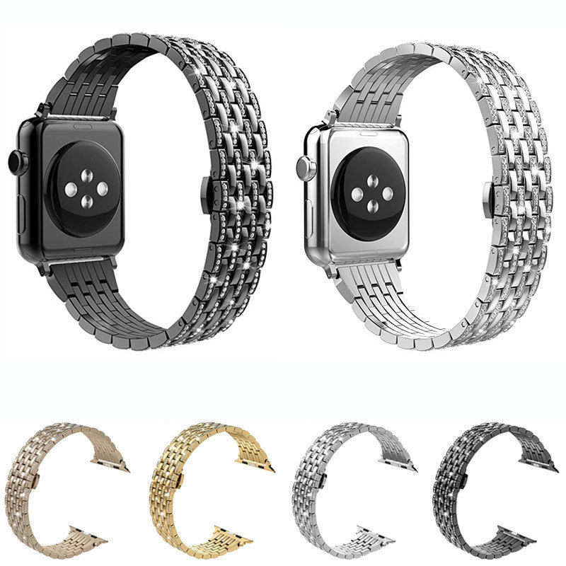 适用苹果AppleWatch七珠表带金属