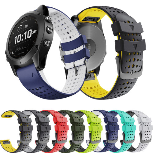 适用佳明Fenix7硅胶圆孔双色表带