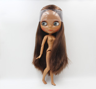 Blythe小布娃娃棕色中分刘海长直发黑肌祼娃19关节塑料娃娃送手组