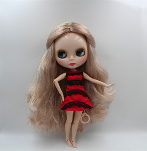 Blythe小布娃娃浅杏色中分刘海卷发19关节塑料娃娃女孩玩具送衣服