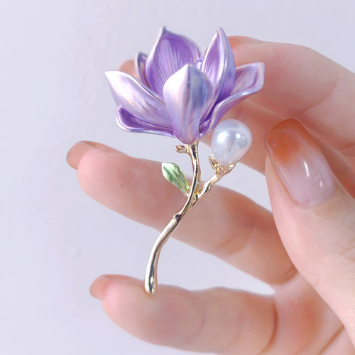 丨一折专区丨国风淡雅精致玉兰花胸针紫色花朵别针复古旗汉服胸花
