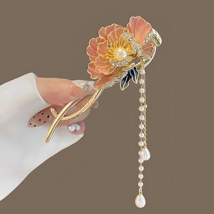 丨一折专区丨品牌撤柜丨古风优雅牡丹花流苏发夹后脑勺盘发头饰