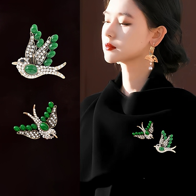 新中式仿玉雨燕胸针汉服旗袍配饰
