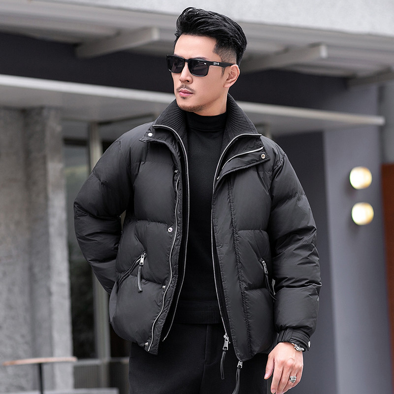 冬季新款2024高端假两件针织双领加厚新款男90白鸭绒羽绒服外套男