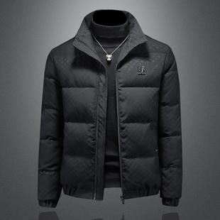 大牌风冬季男士羽绒服新款立领加厚保暖修身提花帅气外套男装潮流