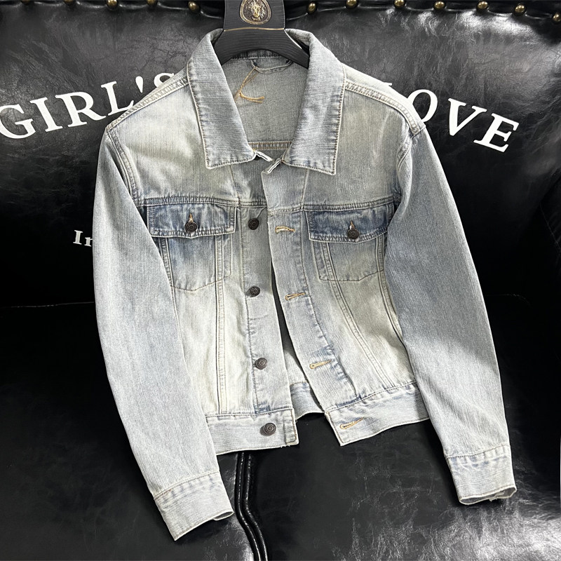 男夹克翻领宽松2025竹节纹浅色牛仔棉外套男士短款牛仔衣时尚舒适,男装,牛仔外套,淘宝优惠券,粉丝福利购,淘宝优惠卷