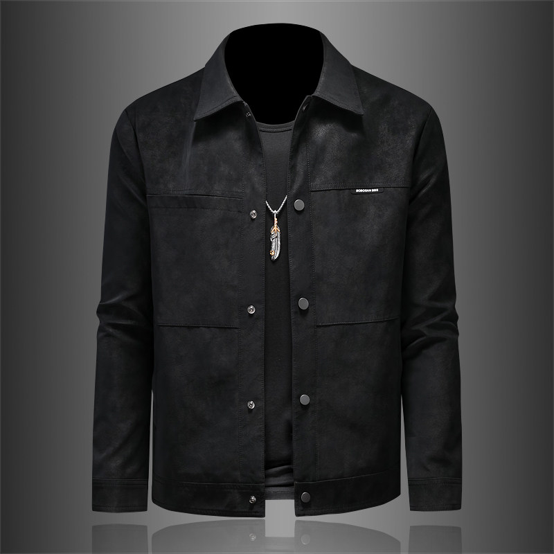 2025年男士皮衣外套春秋季新款时尚休闲鹿皮绒夹克衫外套上衣个性