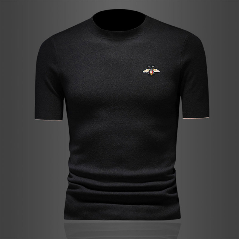 2024冬季新款短袖男士羊毛衫针织衫套头半袖打底衫保暖潮个性帅气