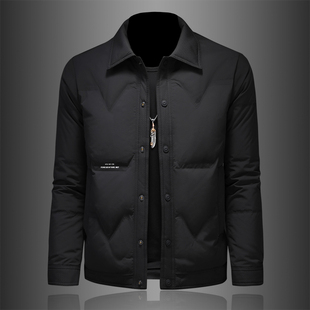 高端翻领男士羽绒服保暖白鸭绒修身韩版帅气百搭男外套青年纯色