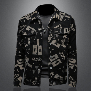 2025春季新款小西装男士外套灯芯绒印花外套欧洲站休闲西服便西潮