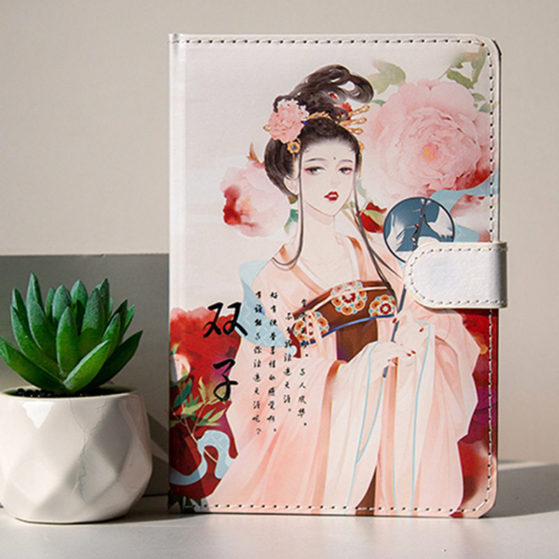A5INS 걸리 하트 PU 가죽 풀 컬러 페이지 복고풍 중국어 고대 스타일 12 별자리 자기 버클 핸드 원장 노트