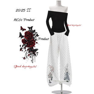 美式 街头小众垂感休闲裤 复古卡通印花波点阔腿裤 新款 女秋冬季 大码