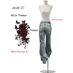 美式 街头百搭显瘦喇叭长裤 复古水洗做旧微喇牛仔裤 新款 女秋季 大码